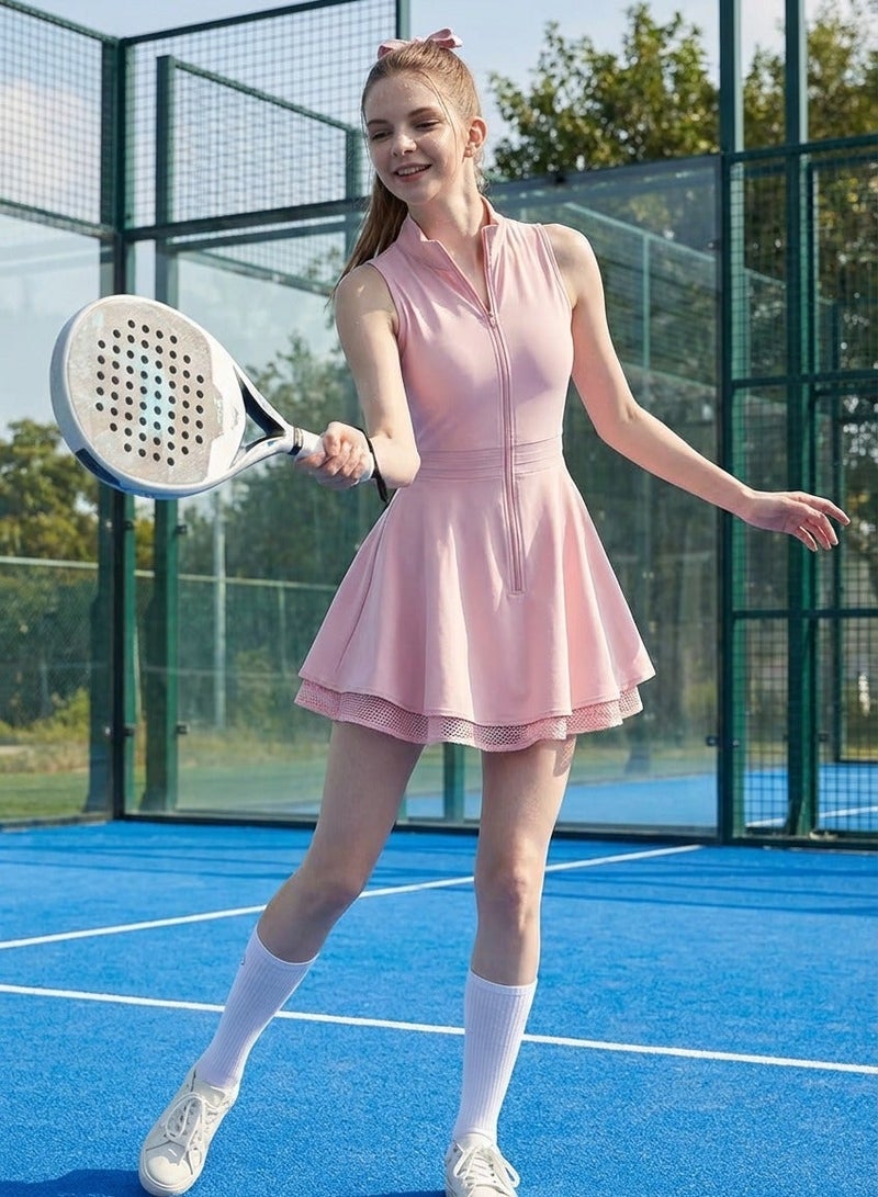 SVL Padel & Tennis Dress with Built-in Shorts - Light Pink - SVL - Image 2